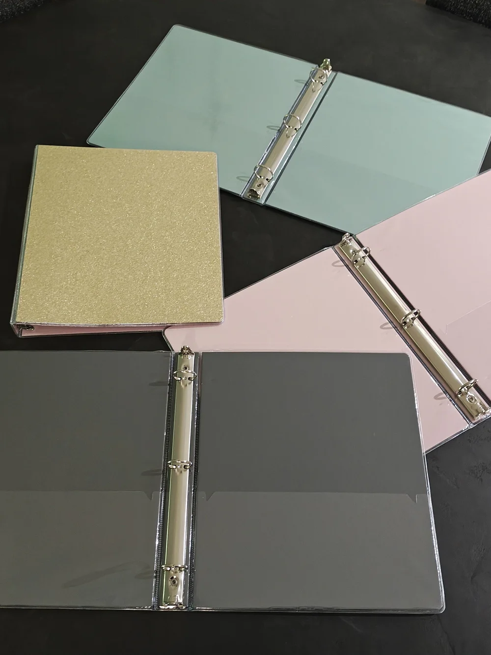 Glitter 3-Ring Binder Set - Black, Pink, Green, Gold - Brand New!!